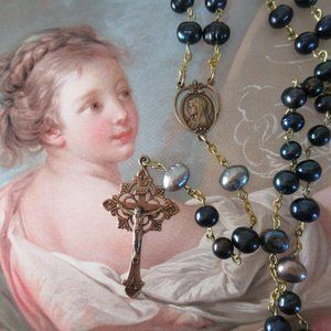 Sorrowful Mysteries Rosary, Baroque Pearl & Bronze Prayer Beads